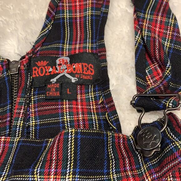 Royal Bones by Daang Goodman red plaid skater jumper overall dress, Large - Picture 5 of 7